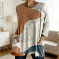 Khaki Blue Curve Paneled Round Neck Loose Pocket Long Sleeve Top - whimsywagon