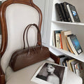 Women’s Large-Capacity Cowhide Shoulder Bag – Solid Color Korean-Style