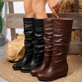 British Style Women’s High Leg Pleated Boots – Large Size Fashion Knee-High Boots for Autumn & Winter