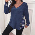 Womens Plaid-print Contrast Color Long-sleeve Top - whimsywagon