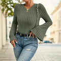 Knit Bell Sleeve Top - Women's Lightweight Fall Crewneck