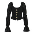 Button Polyester Embellished Stretch Top - whimsywagon