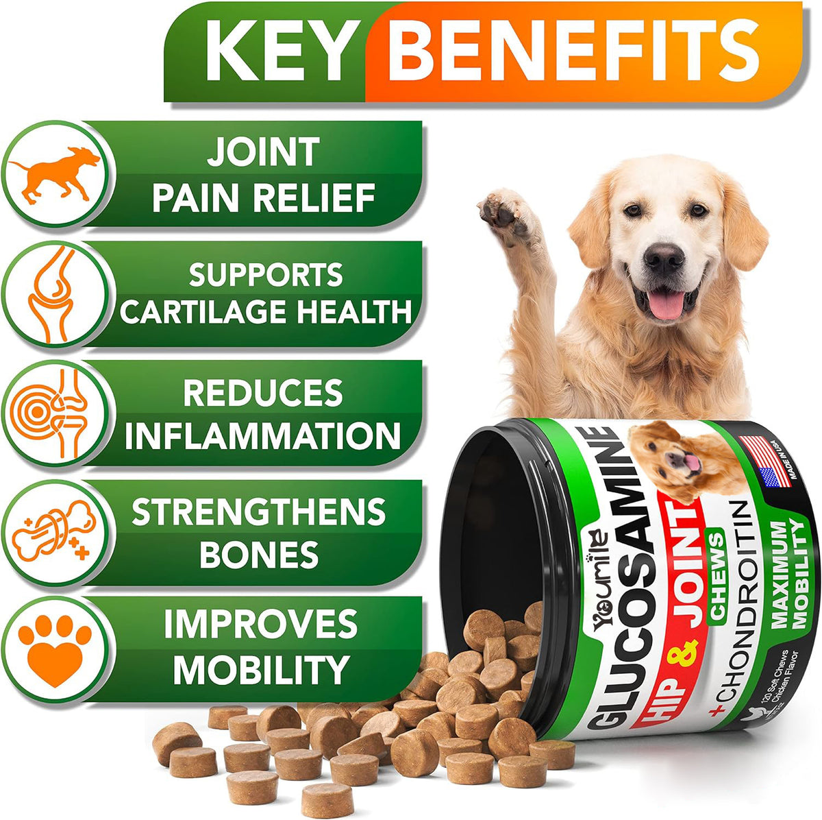 Dog Joint Supplement | Glucosamine Chondroitin Chews for Mobility ...