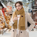 Unisex USB heated scarf by cj, showcasing soft fabric and USB connector for winter warmth and comfort.