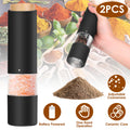 Electric salt and pepper grinder set by cj with glass bottles, adjustable coarseness, battery powered, and one-hand operation.
