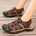 Men’s Top Layer Leather Beach Sandals – Plus Size Comfortable Summer Shoes