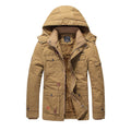 CJ fleece padded jacket, mid-length hooded winter coat with soft fleece material and quilted padding, suitable for cold weather.