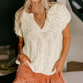 New Womens Solid-color Knit V-neck Loose-fitting Short-sleeve Top - whimsywagon