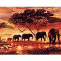 CHENISTORY Sunset Elephants Paint by Numbers Kit | DIY Animal Art for Adults, Modern Wall Decor