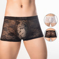 High elastic transparent lace sexy boxer briefs by CJ featuring sheer fabric and snug fit for a stylish, comfortable look.