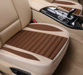 Luxury Flax Car Seat Covers by cj, universal all-season breathable covers for sedan and SUV seats, shown on vehicle seats.