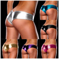 Multicolor patent leather erotic briefs by CJ featuring a creative, bold design and sleek, shiny finish.