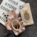 Marble Rhinestone Phone Case for iPhone - Mirror & Bowknot Design