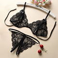 Sexy chiffon lingerie set with erotic bra, G-string, and garter, featuring revealing sleepwear design by cj.