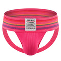 Men's breathable rainbow T-back wide belt by CJ, featuring vibrant rainbow colors and a comfortable wide design.