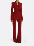 Red Blazer Suit Set for Women | Double-Breasted Trousers 2-Piece Outfit