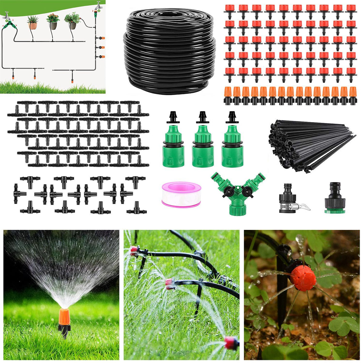 Automatic Drip Irrigation Kit 164FT | Outdoor Garden Watering System f ...