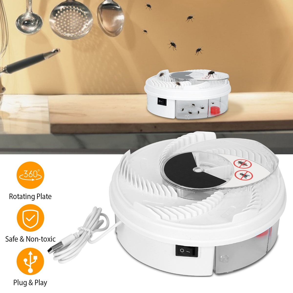 Automatic Electric Fly Catcher - USB Powered Rotating Trap for Indoor ...