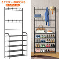 Hall Tree Organizer Combo - 5-Shelf Shoe Rack with Coat Hanger & Storage - whimsywagon