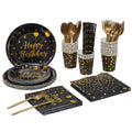 Black & Gold Birthday Party Set - 201-Piece Disposable Dinnerware for 25 Guests - whimsywagon