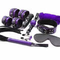 Adult products black and purple 8-piece erotic set by CJ, featuring various intimate accessories arranged on a neutral background.