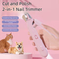 2 In 1 cj pet nail clippers with LED light and blood line detector for dogs and cats, featuring ergonomic scissors design.