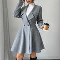 European And American Autumn And Winter Woolen Overcoat Waist Dress Long Sleeve