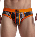 Cj men's camouflage briefs with low waist, breathable mesh, quick-drying fabric, designed for sports and active wear.