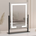 Round vanity mirror with LED lights, 360° rotation, USB rechargeable, designed for home and travel use.