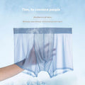 Men's seamless anti-hook silk ice silk underwear by CJ, showing smooth, lightweight fabric and comfortable fit on a male model.