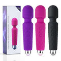 Black AV Magic Wand vibrator by CJ with clitoral stimulator and dildo for adult women, featuring powerful vibrations and ergonomic design.