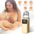 CJ portable bottle warmer with night light, featuring six heating levels for warming formula or breast milk at home or travel.