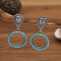 Artisan Geometric Earrings - Handcrafted Round Turquoise and Silver Design