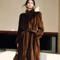 Mink-textured Three-dimensional Silhouette Belt Eco-fur Coat