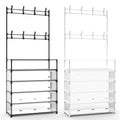 cj 5-tier entryway organizer with coat rack, 8 hooks, and shoe storage shelf, freestanding hall tree for front door or bedroom