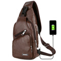 Men's CJ USB portable charging waist bag with shoulder strap, compact messenger style chest bag for convenient on-the-go use.