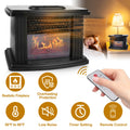 cj 800W electric fireplace heater with realistic flame, digital thermostat, remote, timer, and overheat protection for home or office