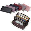 Women’s long leather wallet by CJ with high-capacity design, featuring multiple card slots and a sleek, elegant appearance.