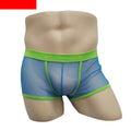 Men's mesh transparent boxers from cj with low waist and breathable fabric, featuring a semi-sheer design and comfortable fit.