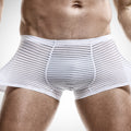 Men's CJ Ice Silk Seamless Boxers in lightweight, breathable design with thin air fabric, shown in black with smooth fit.