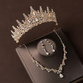 Vintage Crown Jewelry Set - Champagne Gold Headdress, Necklace & Earrings