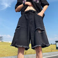 Ripped Denim Shorts Men's Retro Three-bar Pants Design Sense Niche Loose Large Trunks - whimsywagon