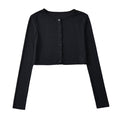 Crew-neck, Single-breasted Long-sleeve Cardigan
