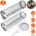 Stainless Steel Grill Mesh Tubes - 2-Pack Round Rolling BBQ Baskets with Removable Covers | Portable for Camping, Perfect for Vegetables & Sausages