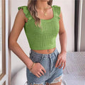 Sleeveless Knitted Crop Top With A Midriff-baring Design - whimsywagon