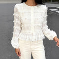 Fashionable Shirt With A Front Button And Ruffled Hem - whimsywagon