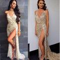 Sexy V-Neck Sequin Dress - Halter Strap Evening Gown