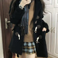 Japanese Jk Hooded Horn Button Woolen Coat