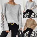 Textured Knit Sweater - Long Sleeve Round Neck Top