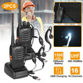Pair of Baofeng BF-888S walkie talkies by CJ, UHF two-way radios with 16 channels and long-range communication capabilities.